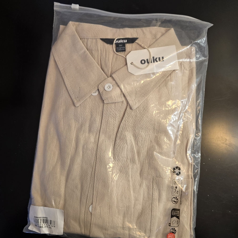 NWT Ouku Men's 3X Beige Button-Up Shirt